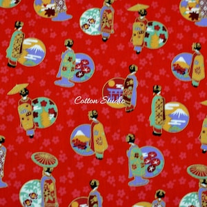 Japanese Fabric Geisha Maiko Sakura Red