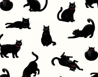 Japanese Fabric Black Cats Cosmo Blackboard Art White