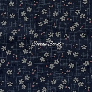 Japanese Fabric Fat Quarter or by the Half Yard Sakura Cherry Blossoms Kimono Navy Blue