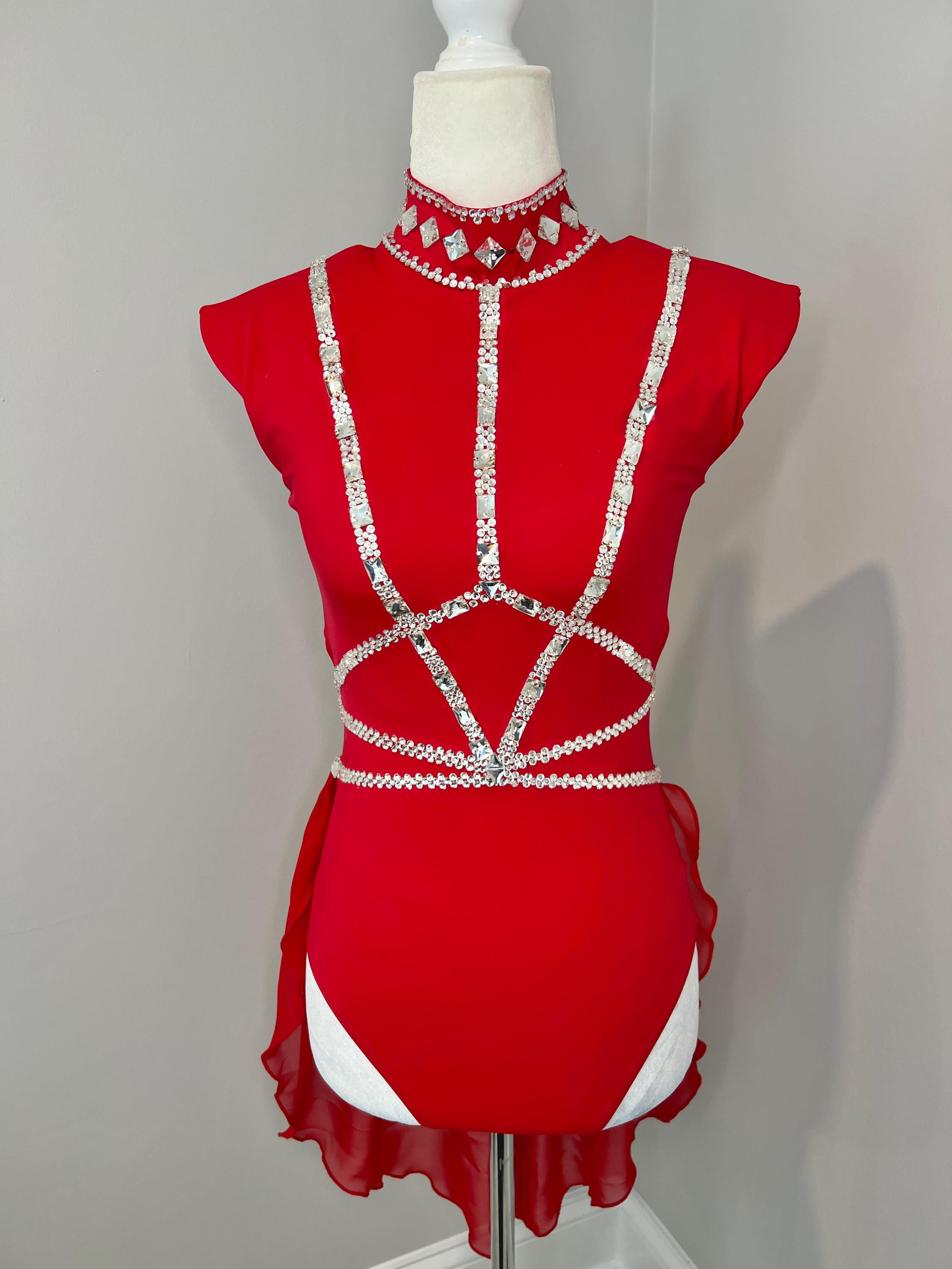 open lace back dress Red Two-Piece Leotard and Skirt