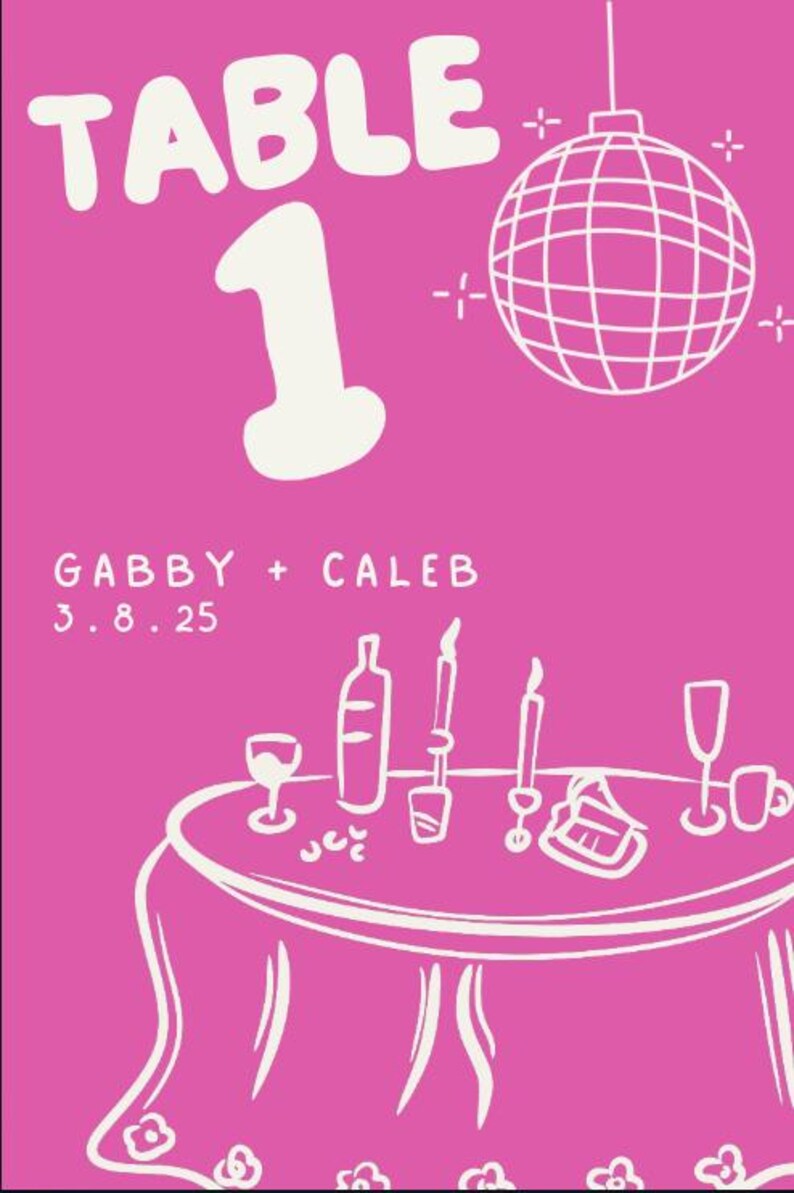 Table Numbers disco, Funky, Hand Drawn, Doodle, Custom - Etsy