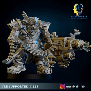 3D Printed Ork Pirate with Big Bada Boom Grenade Launcher by Meshbrain Labs