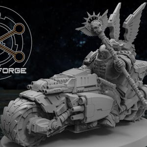 3D Printed Angelic Battle Priest on Bike by Atlan Forge Miniatures