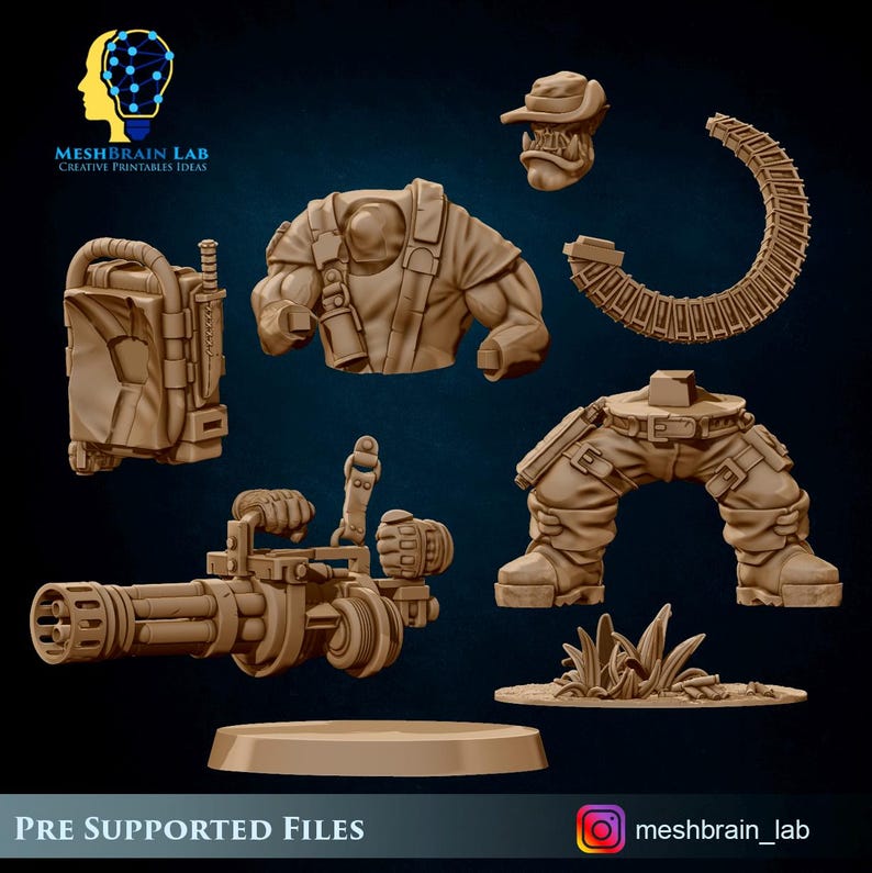 3D Printed Ork Commando With Minigun by Meshbrain Labs Miniatures ...