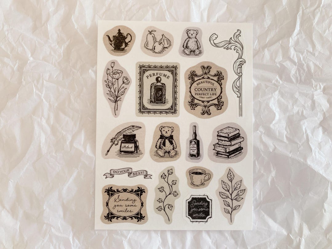 17pcs Sticker Sheet - Classic Drawing | Scrapbook Journaling Decor ...