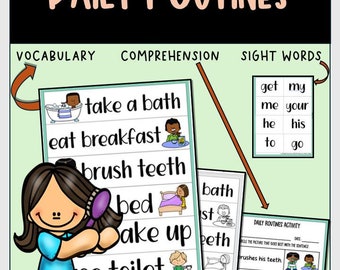 Daily Routines Vocabulary, Sight Words & Language Comprehension Worksheet
