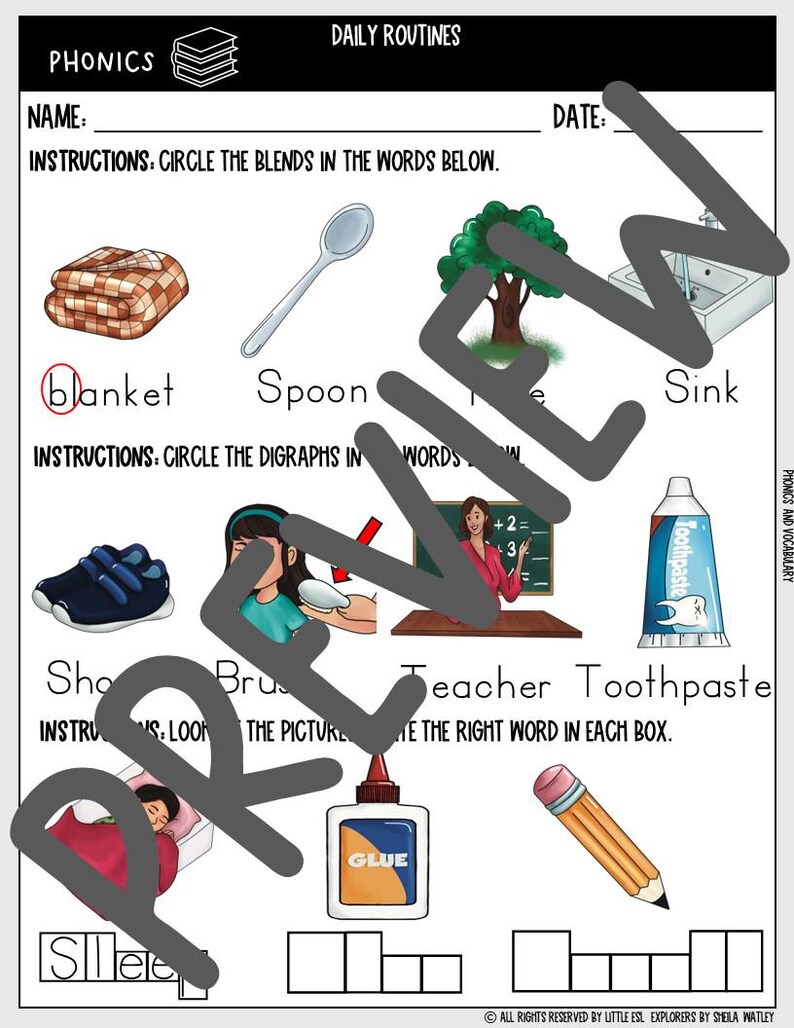 ESL Daily Routines Worksheet Bundle | Phonics | 4 Language Skills and ...