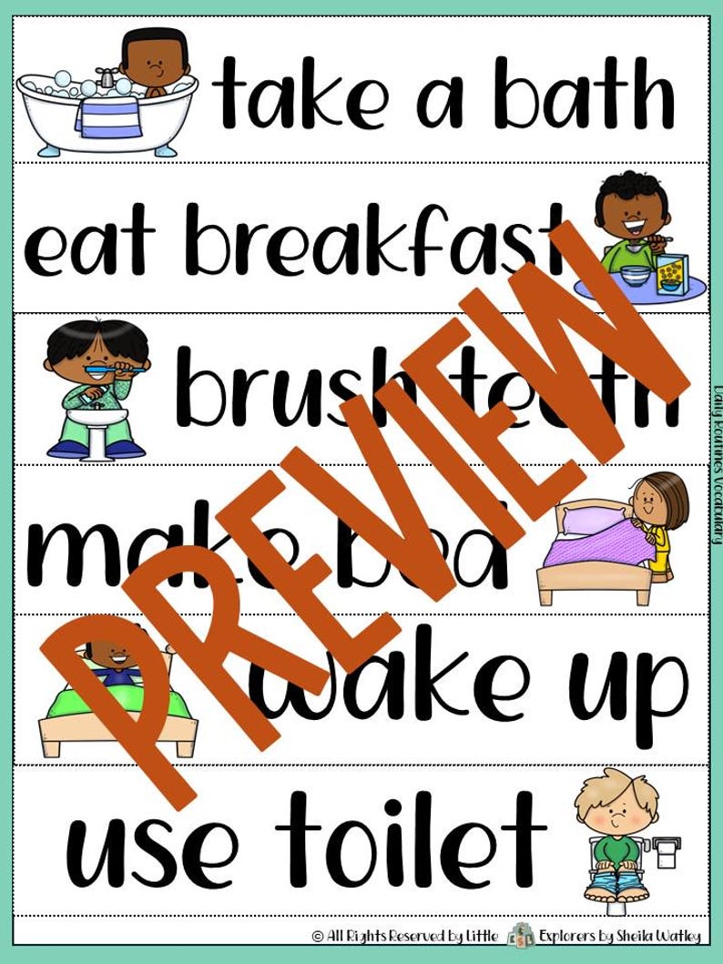 Daily Routines Vocabulary, Sight Words & Language Comprehension ...