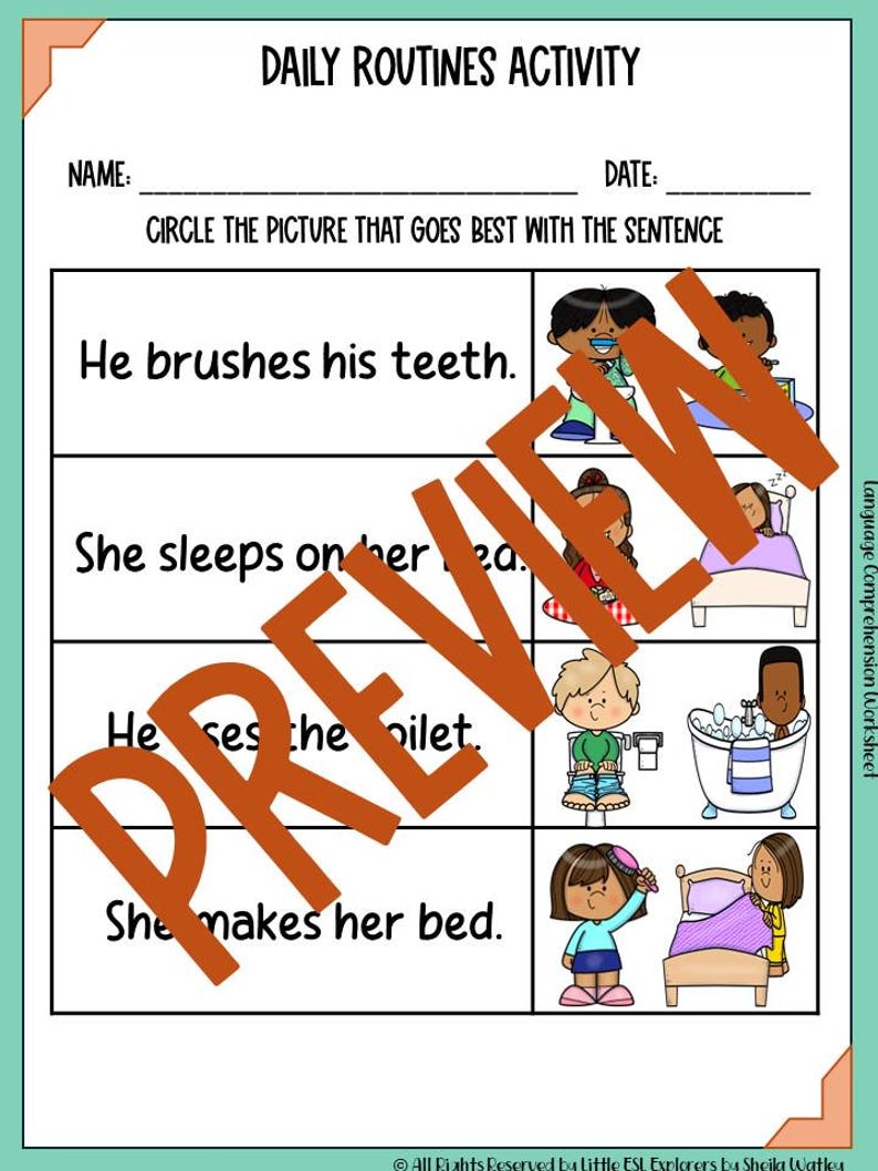Daily Routines Vocabulary, Sight Words & Language Comprehension ...