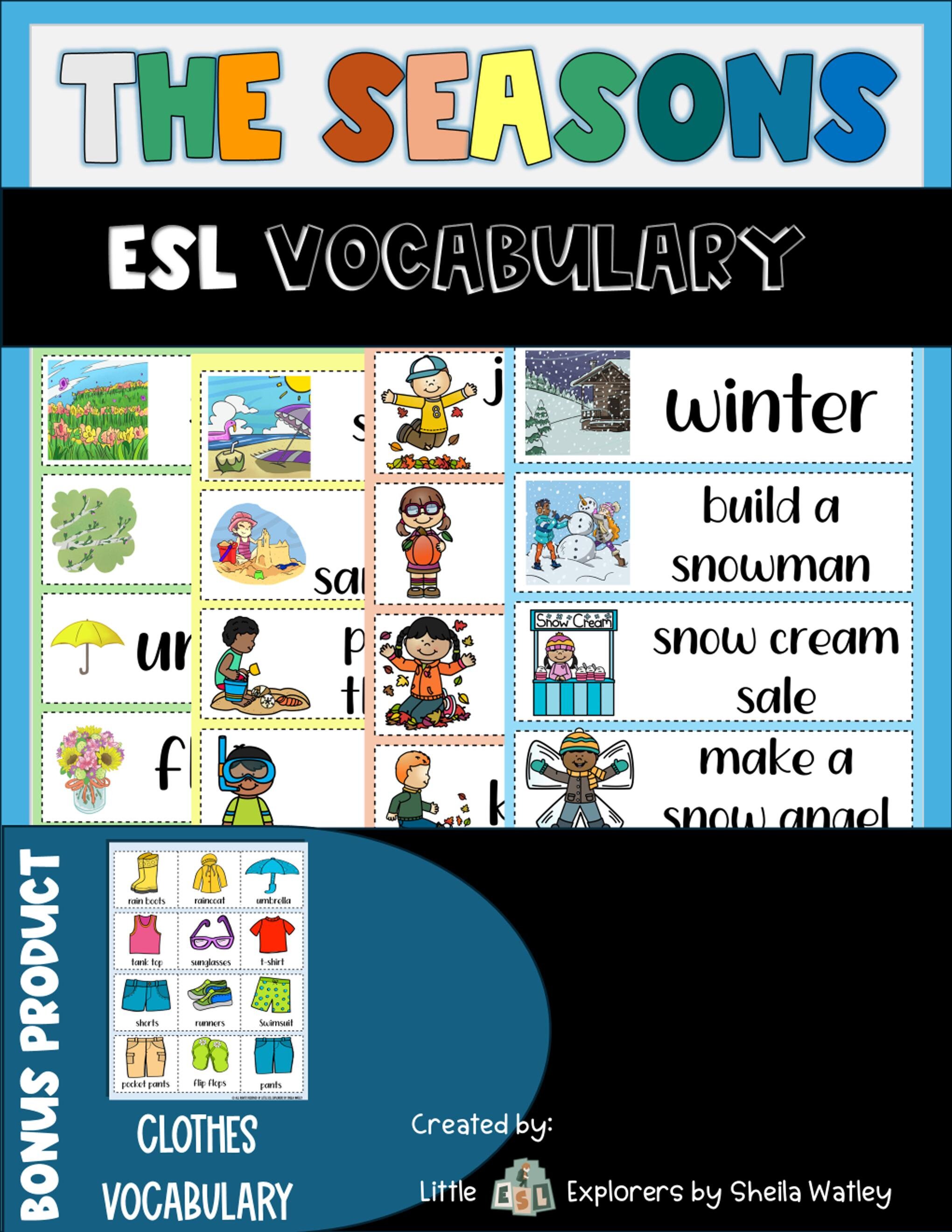 The Seasons Vocabulary Cards + Clothing Vocabulary Picture Cards