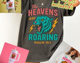 Pacote PNG de versículos bíblicos retrô neon: designs de leão e tigre (download digital)