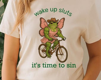 Camiseta de rana divertida, camiseta de ciclismo cottagecore desquiciada