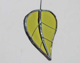 Green Birch Leaf - Upcycled Stained Glass Suncatcher
