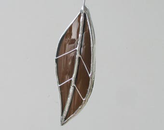 Brown Chestnut Leaf - Upcycled Stained Glass Suncatcher