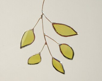 White Ash Leaf Stem - Upcycled Stained Glass Suncatcher