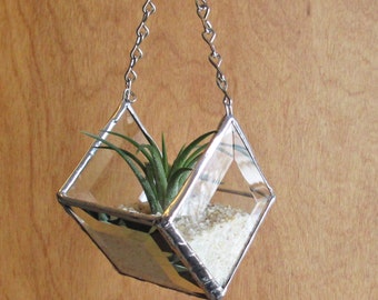 Stained Glass Beveled Diamond Shaped Hanging Planter for Air Plants