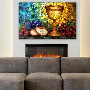 Colorful Vitrail Art, Goblet Wall Art, Religious Home Decor, Holy Communion Decor, Tempered Glass Wall Art, Wall Hanging