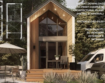 Planta de uma mini casa moderna de 3m x 6m com mezanino (PDF A3)