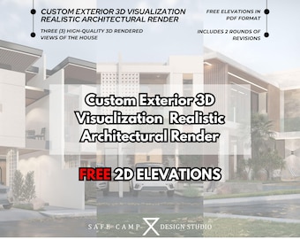 Visualización exterior 3D personalizada, renderizado arquitectónico realista, diseños de alta calidad, renderizados profesionales de fachadas exteriores fotorrealistas.