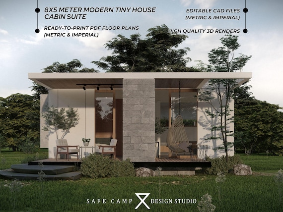 Modern Tiny House Cabin Suite Architectural Plan (A3 PDF)