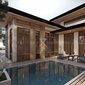 Two Bedroom Cabin Plan: Modern House With Pool & Deck (A3 PDF) - Etsy