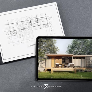 8'x40' Container Van House Architectural Plan, Bedroom, Full Kitchen ...