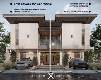 Two Storey Duplex House Architectural plan, 4 Bedrooms, Balcony, Kitchen Lanai, 4780 sqft Modern House  floor plan, A3 PDF 3DExterior render