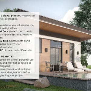 Architectonisch plan Tiny House met zwembad: moderne hut van 200 vierkante voet (A3-pdf) afbeelding 9