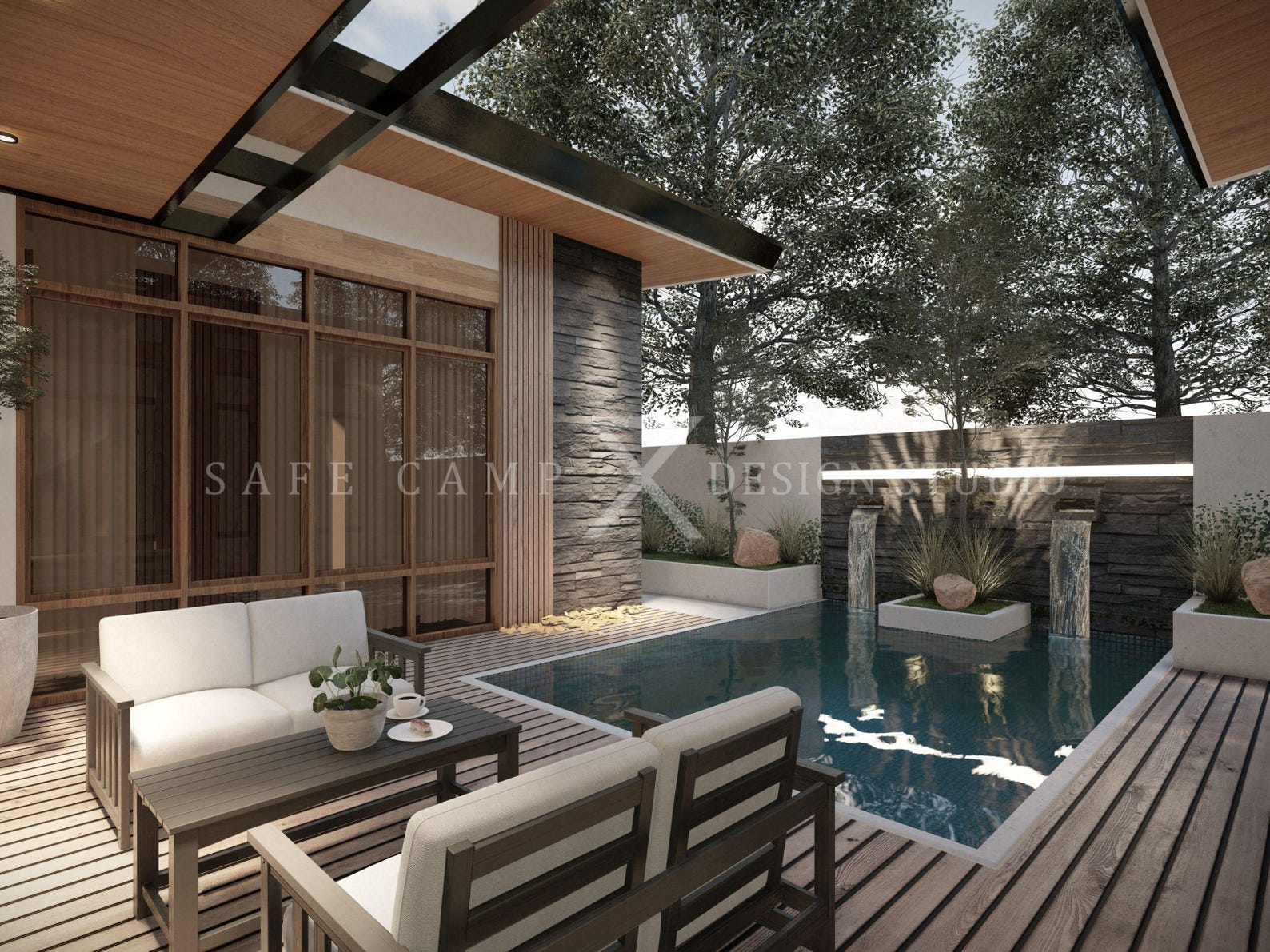 Two Bedroom Cabin Plan: Modern House With Pool & Deck (A3 PDF) - Etsy