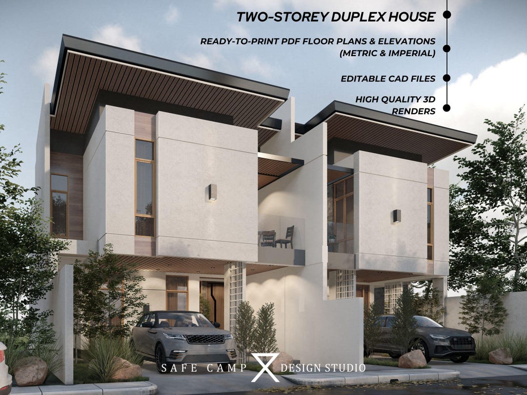 Two Storey Duplex House Architectural Plan, 4 Bedrooms, Balcony, Lanai, 4780 Sqft Modern House Floor Plan, A3 PDF, 3D Exterior & 3D Interior - Etsy Japan
