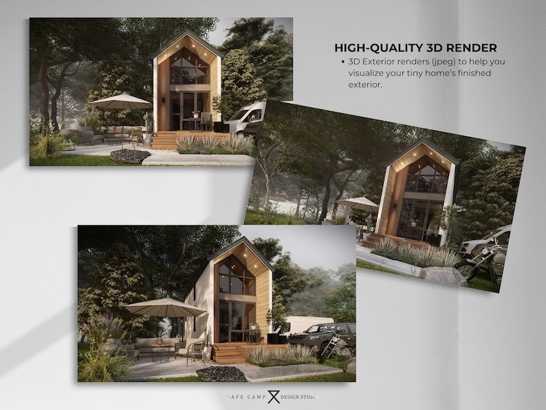 Tiny House Plan, 200 sq ft Modern Cabin, Loft Bedroom (A3 PDF) image 5
