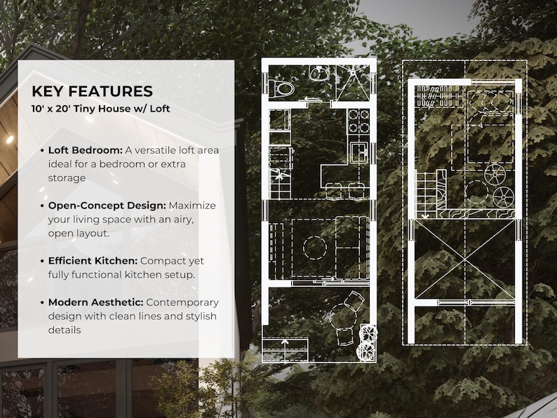 Tiny House Plan, 200 sq ft Modern Cabin, Loft Bedroom (A3 PDF) image 8