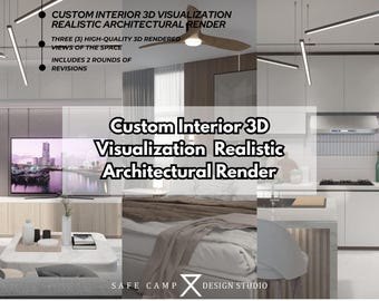 Visualización 3D de interiores personalizada, render arquitectónico realista, tres vistas (producto digital)