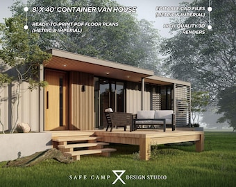 Plattegrond huis modern containerbestelwagen: pdf (320 m²), A3-formaat (8'x40')