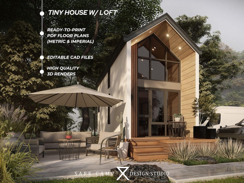 Tiny House Plan, 200 Sq Ft Modern Cabin With Loft (A3 PDF) - Etsy