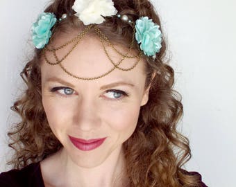 Fairytale Flower Circlet in Mint and Eggshell White