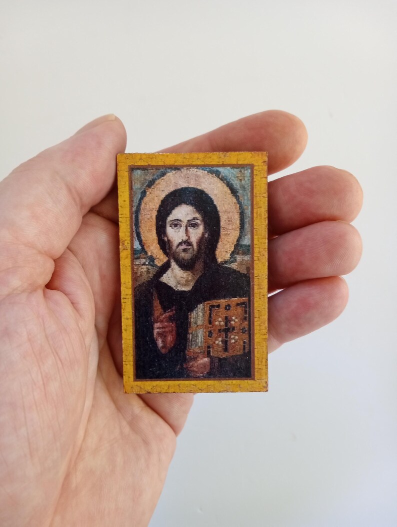 Rectangular Christian Images Christ Pantocrator Orthodox Christian Miniature | Handmade Wooden Icon ...