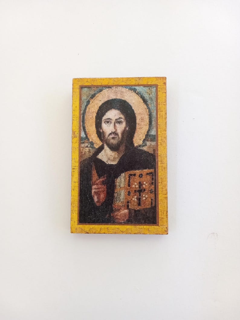 Rectangular Christian Images Christ Pantocrator Orthodox Christian Miniature | Handmade Wooden Icon ...