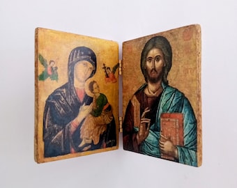 Składana, drewniana ikona prawosławna, dyptyk | Ręcznie robiona