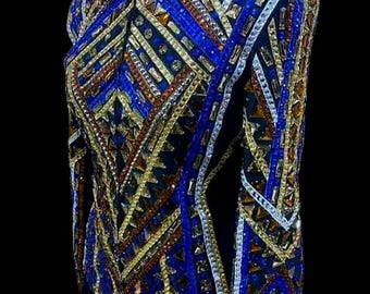 Royal Blue western show jacket Heavy embellishments: crystals, studs, sequins, metallic thread work