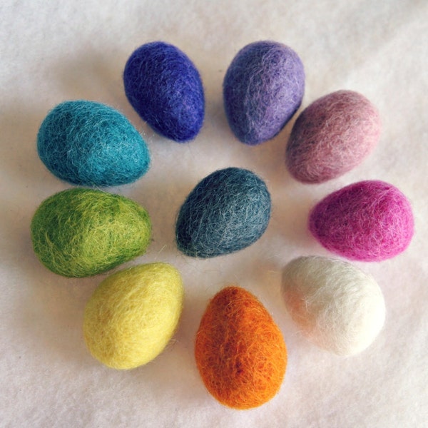 Set of 10 Happy Little Felted Wool Easter Eggs