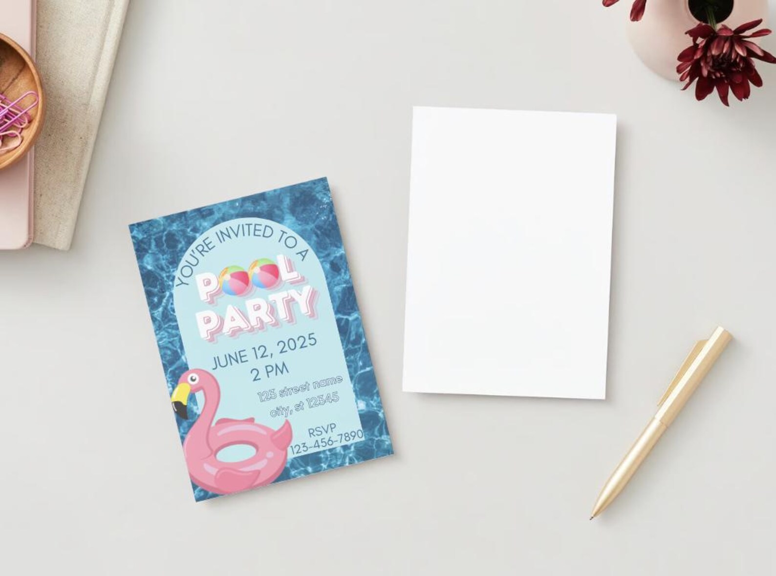 Pool Party Summer Birthday Invitation Canva Template - Etsy