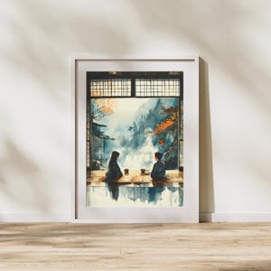 Japanisches Tee Paar Poster | Minimalistische Zen-Wandkunst | Traditionelles Interior Poster | Serene Natur Dekor | Druckbare Grafik | A030
