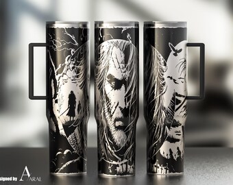 Hunter Wolf Tumbler Wrap SVG, Laser Engraving File, The Hunter Full Wrap Design, Digital Download, White Wolf 40oz Tumbler Wrap SVG