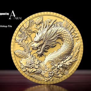 3D-Drachen Münzen Tiefenkarte: Chinesisches Sternzeichen STL-Datei für die Faserlaser-Gravur & CNC-Routing