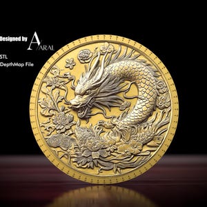3D-Drachen Münzen Tiefenkarte: Chinesisches Sternzeichen STL-Datei für die Faserlaser-Gravur & CNC-Routing