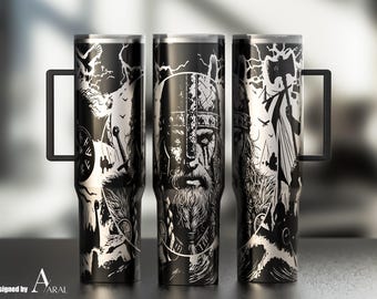 Viking Tumbler Wrap SVG, Laser Engraving File, Norse Warrior Full Wrap Design, Digital Download, Viking 40oz Tumbler Wrap SVG