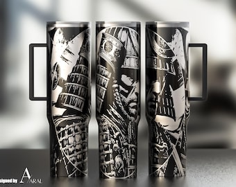 Samurai 40oz Tumbler Wrap SVG, Laser Engraving File, Japanese Spirit Full Wrap Design, Digital Download, Tumbler Wrap SVG