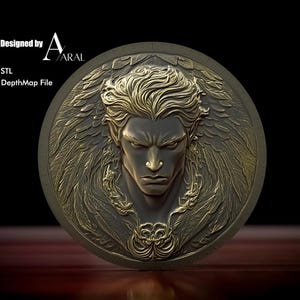 Luzifer 3D-Gravur Münzdesign: Tiefenkarte STL für Faserlasermaschinen, CNC-Fräser und 3D-Druck
