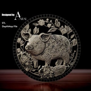 Diseño de moneda del zodiaco del cerdo en 3D: archivo STL para láser de fibra, fresadora CNC e impresión 3D